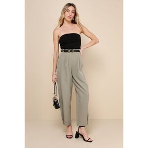 Lulus Bold Direction Olive Green High-rise Wide-leg Trouser Pants - Size L